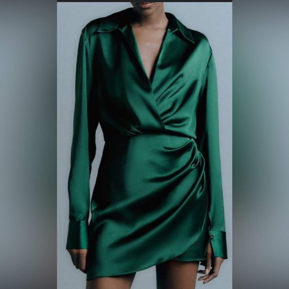 Zara Emerald Green Mini Long Sleeve Dress